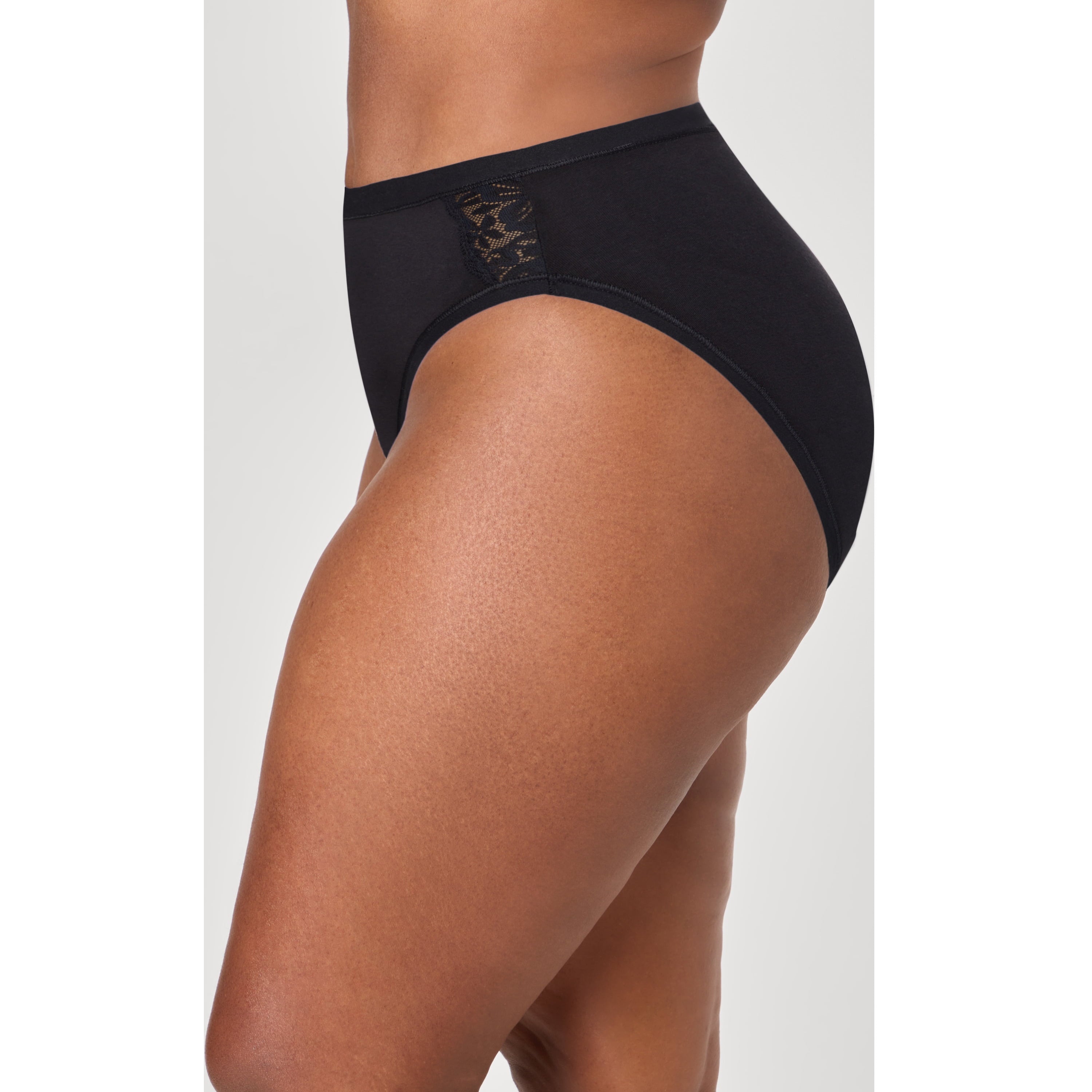 Bali Underwear High-Cut Pack, 5-Pack, Cotton Lace Moisture-Wicking Underwear for Women, High-Cut Panties Black 2X Large